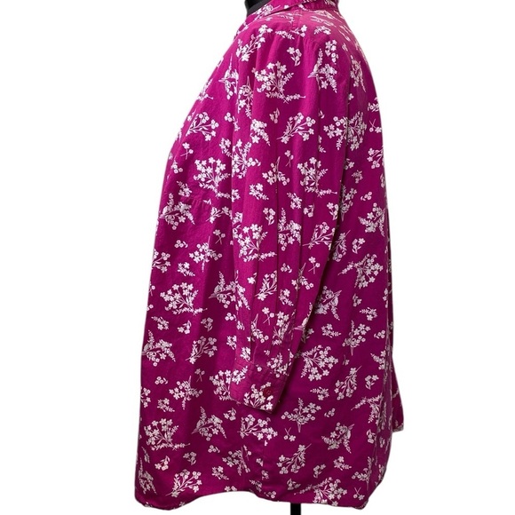 WOMEN WITHIN Plus size 2X Floral Pink Cotton Button up 1/2 sleeve blouse top - Picture 3 of 6
